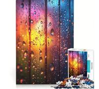 Puzzle per ragazzi da 1000 pezzi con gocce di pioggia arcobaleno su vetro giocattolo educativo migliora la memoria con poster abbinato e foglio di curiosità 38x26cm