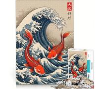 Puzzle per ragazzi da 1000 pezzi con grandi onde e carpe koi antistress sfida impegnativa per rafforzare l'amore tra le coppie 38x26cm