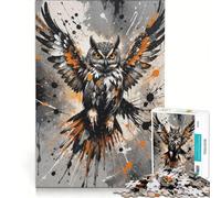 Puzzle per ragazzi da 1000 pezzi con gufo e schizzi d'inchiostro gioco educativo per migliorare la memoria regalo di compleanno 38x52cm