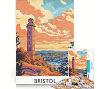 Puzzle per ragazzi da 1000 pezzi con il faro di Bristol al tramonto, gioco interattivo, ideale per passare il tempo durante le vacanze, con poster e foglio di curiosità abbinati, 50x75cm