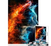 Puzzle per ragazzi da 1000 pezzi con il gatto di fuoco e ghiaccio gioco educativo giocattolo didattico ideale come regalo per tutta la famiglia (38x26cm)