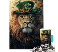 Puzzle per ragazzi da 1000 pezzi con il leone dal cappello verde taglio di precisione interazione genitore-figlio rompicapo gioco per famiglie 38x52cm