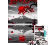 Puzzle per ragazzi da 1000 pezzi con il Monte Fuji foglie rosse e riflessi giocattolo educativo gioco impossibile taglio di precisione regalo di Babbo Natale segreto (dimensioni 75x50cm)