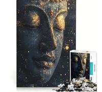 Puzzle per ragazzi da 1000 pezzi con il volto dorato di Buddha, gioco educativo, difficile, collezione d'artista, belle arti 38x52cm