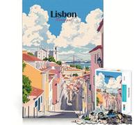 Puzzle per ragazzi da 1000 pezzi con illustrazione del paesaggio urbano di Lisbona,Portogallo Gioco a incastro,stimolante per la mente,divertente per il tempo libero,regalo di Natale (38x52cm)