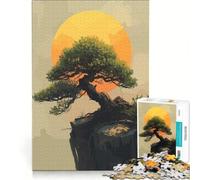 Puzzle per ragazzi da 1000 pezzi con illustrazione di un bonsai al tramonto su una scogliera Gioco divertente, allena la mente e la mano Adatto come decorazione da scrivania 38x52cm