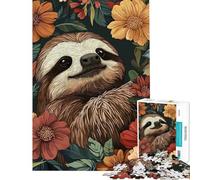 Puzzle per ragazzi da 1000 pezzi con illustrazione di un bradipo circondato da fiori Puzzle per adulti gioco rilassante regalo di compleanno difficile e stimolante (dimensioni 50x75cm)