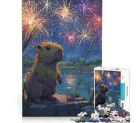 Puzzle per ragazzi da 1000 pezzi con illustrazione di un capibara che guarda i fuochi d'artificio, decorazione da parete, passatempo per le vacanze, regalo di compleanno, regalo di viaggio, 38x52cm