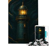 Puzzle per ragazzi da 1000 pezzi con illustrazione di un faro blu e oro Aiuta ad allenare la mente Gioco impegnativo per tutta la famiglia adatto a persone dai 14 anni in su (38x26cm)