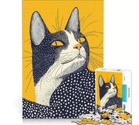 Puzzle per ragazzi da 1000 pezzi con illustrazione di un gatto in bianco e nero, giochi rilassanti, attività per famiglie, con poster abbinato e foglio di curiosità 38x52cm