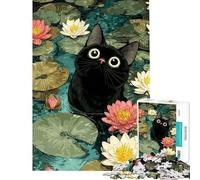 Puzzle per ragazzi da 1000 pezzi con illustrazione di un gatto nero in uno stagno di ninfee Un'attività stimolante da completare ideale per il divertimento in famiglia Gioco educativo per ragazzi