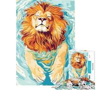 Puzzle per ragazzi da 1000 pezzi con illustrazione di un leone che nuota nell'acqua Divertimento a casa decorazione domestica giochi divertenti per ragazzi dai 14 anni in su (38x26cm)
