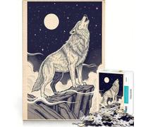 Puzzle per ragazzi da 1000 pezzi con illustrazione di un lupo che ulula alla luna gioco impossibile sfida difficile compleanno e altre occasioni 38x52cm