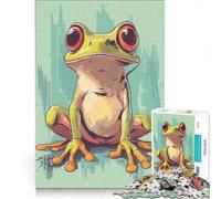 Puzzle per ragazzi da 1000 pezzi con illustrazione di una rana arboricola verde, antistress, di difficoltà elevata, adatto come decorazione da scrivania 50x75cm