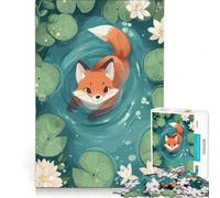 Puzzle per ragazzi da 1000 pezzi con illustrazione di una volpe che nuota in uno stagno, gioco interattivo, attività divertenti da fare a casa, con poster e foglio di curiosità abbinati 38x52cm
