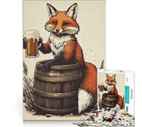 Puzzle per ragazzi da 1000 pezzi con illustrazione di una volpe con birra su una botte Gioco educativo decorazione perfetta ideale come regalo di Natale 38x26cm