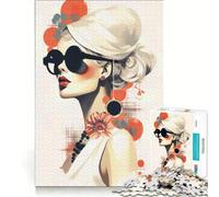 Puzzle per ragazzi da 1000 pezzi con illustrazione di un'elegante donna con occhiali da sole, gioco impossibile, regalo di compleanno, compleanno e altre occasioni 38x26cm