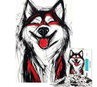 Puzzle per ragazzi da 1000 pezzi con immagine di un cane Husky sorridente Puzzle fai-da-te per ragazzi stimolanti per l'analisi e la logica Difficili e stimolanti (dimensioni 50x75cm)