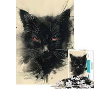 Puzzle per ragazzi da 1000 pezzi con immagine di un gatto nero e ombra sfida per l'intelligenza giocattolo avvincente gioco per famiglie antistress regalo divertente (dimensioni 50x75cm)