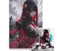 Puzzle per ragazzi da 1000 pezzi con infermiera in stile anime gotico in un cimitero, giocattolo educativo, migliora la memoria, con poster e foglio di curiosità abbinati 38x52cm