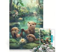 Puzzle per ragazzi da 1000 pezzi con la famiglia di lontre e la gioia del fiume gioco antistress rilassante e stimolante per la mente sfida unica 38x26cm