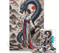 Puzzle per ragazzi da 1000 pezzi con la geisha e l'uomo che sussurra ai draghi, giocattolo educativo, per divertimento in famiglia, compleanno e Natale 38x26cm
