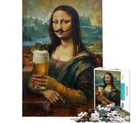 Puzzle per ragazzi da 1000 pezzi con la Gioconda birra e baffi Puzzle antistress per adulti perfetto come decorazione regalo di Natale o di compleanno (dimensioni 38x52cm)