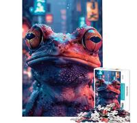 Puzzle per ragazzi da 1000 pezzi con la rana nella città al neon Gioco per famiglie coinvolgente ideale per coltivare la pazienza e migliorare la memoria (Dimensioni 50x75cm)