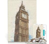 Puzzle per ragazzi da 1000 pezzi con la sagoma della Torre del Big Ben, giochi rilassanti, attività per famiglie, con poster abbinato e foglio di curiosità 50x75cm