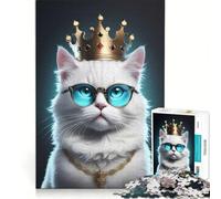 Puzzle per ragazzi da 1000 pezzi con la simpatica gatta bianca regina, giochi per famiglie, decorazione perfetta, collezione d'artista, belle arti 38x52cm