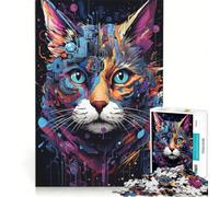 Puzzle per ragazzi da 1000 pezzi con la testa di gatto cyborg, gioco interattivo, attività divertenti da fare a casa, con poster e foglio di curiosità abbinati 38x52cm
