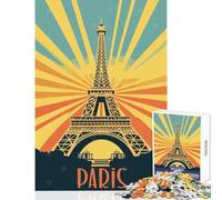 Puzzle per ragazzi da 1000 pezzi con la Torre Eiffel di Parigi e poster vintage Gioco educativo per passare il tempo durante le vacanze con poster abbinato e foglio di curiosità (50x75cm)