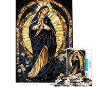 Puzzle per ragazzi da 1000 pezzi con la Vergine Maria in vetro colorato gioco rilassante per le vacanze a casa ideale come regalo (dimensioni 38x52cm)