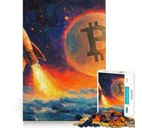 Puzzle per ragazzi da 1000 pezzi con lancio di razzo Bitcoin,taglio premium,divertente,logica,gioco di abilità,gioco facile,decorazione natalizia (50x75cm)