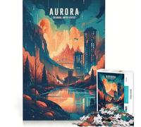 Puzzle per ragazzi da 1000 pezzi con l'aurora boreale e lo skyline del centro città, gioco educativo, divertente antistress, ottimo regalo per gli appassionati di videogiochi 38x26cm