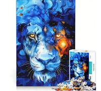 Puzzle per ragazzi da 1000 pezzi con leone blu e arte astratta, gioco rompicapo, impegnativo da completare, ideale come regalo per tutta la famiglia 50x75cm