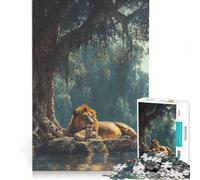 Puzzle per ragazzi da 1000 pezzi con leone che riposa in riva all'acqua gioco per famiglie attività divertenti da fare a casa regalo di compleanno regalo di viaggio 38x52cm