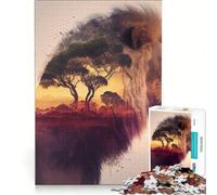 Puzzle per ragazzi da 1000 pezzi con leone in Africa gioco rilassante interazione genitore-figlio sfida unica 38x26cm