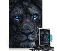Puzzle per ragazzi da 1000 pezzi con leone nero dagli occhi azzurri,disegno dai bordi precisi,gioco di concentrazione,regalo,gioco rilassante,scena natalizia 38x26cm
