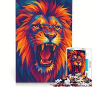 Puzzle per ragazzi da 1000 pezzi con leone ruggente dalle forme geometriche colorate, antistress, di difficoltà elevata, adatto come decorazione da scrivania 50x75cm