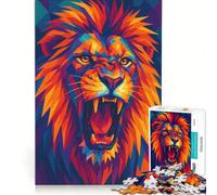 Puzzle per ragazzi da 1000 pezzi con leone ruggente dalle forme geometriche colorate, gioco pratico per il divertimento in famiglia, ideale come regalo per tutta la famiglia 38x52cm