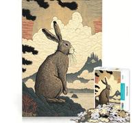 Puzzle per ragazzi da 1000 pezzi con lepre, stile Ukiyo-e, Giappone e Cina, gioco pratico, attività divertenti da fare a casa, con poster abbinato e foglio di curiosità 38x52cm