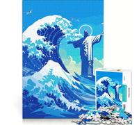 Puzzle per ragazzi da 1000 pezzi con l'immagine del Cristo Redentore e delle onde, giochi rilassanti, attività per famiglie, con poster abbinato e foglio di curiosità 50x75cm