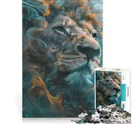 Puzzle per ragazzi da 1000 pezzi con l'immagine di un leone blu, arancione e fumo, gioco educativo, migliora la memoria, gioco stimolante, idea regalo 50x75cm