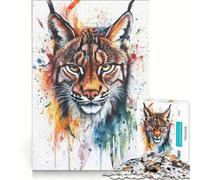 Puzzle per ragazzi da 1000 pezzi con lince dipinta ad acquerello antistress rilassante e stimolante per la mente gioco unico e stimolante 38x52cm
