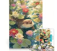 Puzzle per ragazzi da 1000 pezzi con lontra nello stagno delle ninfee gioco antistress rilassante per la mente sfida unica 38x26cm
