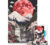 Puzzle per ragazzi da 1000 pezzi con luna rossa e monte Fuji giocattolo educativo migliora la memoria con poster abbinato e foglio di curiosità 38x26cm