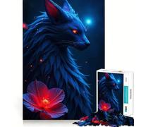 Puzzle per ragazzi da 1000 pezzi con lupo blu e fiore rosso,incastro perfetto,gioco creativo,ideale per il tempo libero e come regalo di Natale 38x26cm