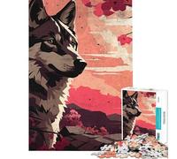 Puzzle per ragazzi da 1000 pezzi con lupo e fiori di ciliegio Un gioco pratico divertente e umoristico ideale come regalo antistress (dimensioni 38x26cm)