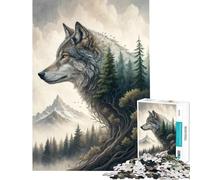Puzzle per ragazzi da 1000 pezzi con lupo e paesaggio forestale Gioco educativo sfida giocattolo idee regalo gara di velocità manuale (dimensioni 75x50cm)